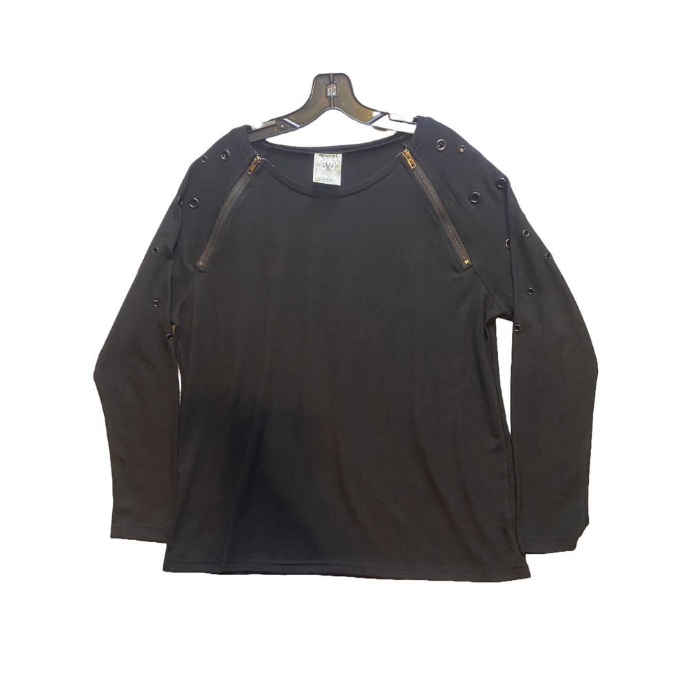 Vocal Sweater Women Large Black Zipper Eyelet‎ Riveted Rayon Steampunk NWOT